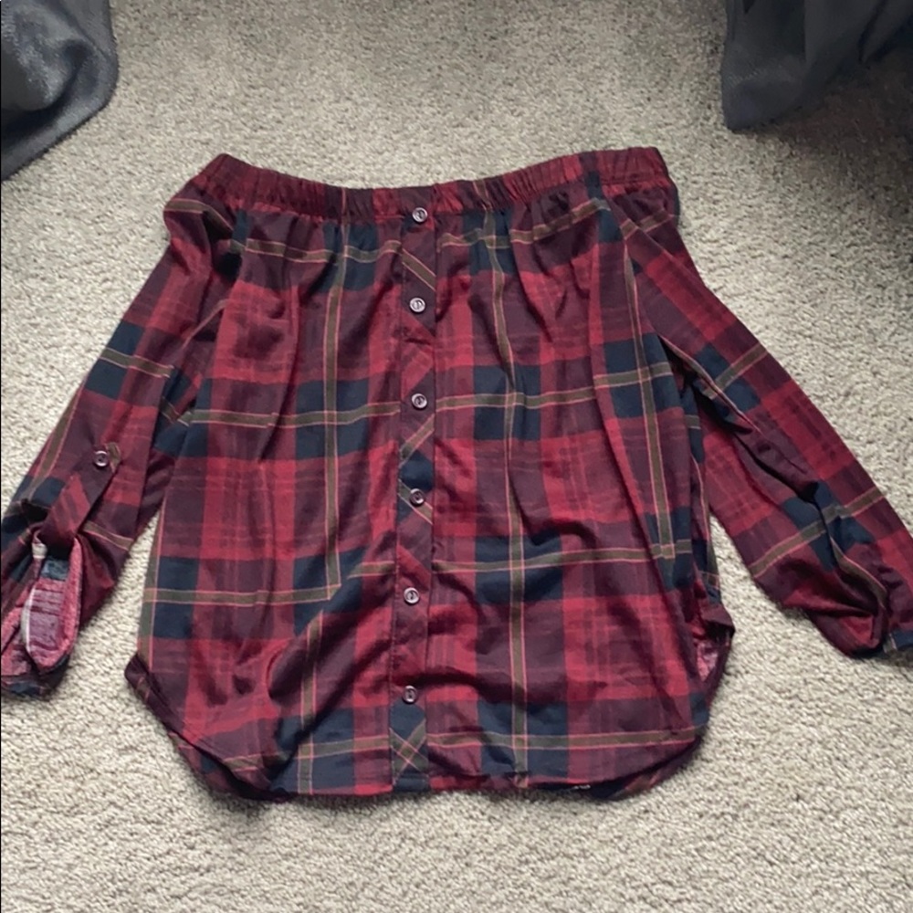 Plaid off the shoulder top